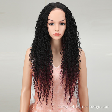 Magic Hair Synthetic Wig Lace Front Heat Resistant Fiber Long Curly Black Red Wig 28 Inch For Black Women